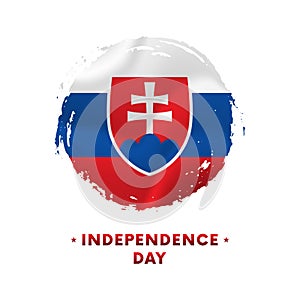 Banner or poster of Slovakia Independence Day celebration. Waving flag of Slovakia, brush stroke background. Vector illustration.