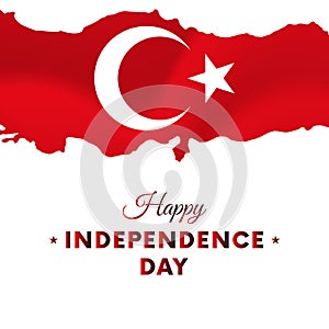 Banner or poster of Turkey independence day celebration. Turkey map. Waving flag. Vector illustration.