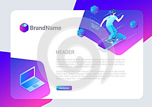 Banner Poster Vector Design Template Hitech style.  Isometric Virtual Reality illustration