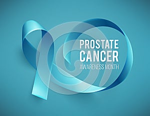 Banner for Prostate cancer awareness month in november. Word hope with realistic blue ribbon. Design template for poster