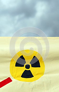 Banner with radioactive warning sign