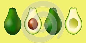 Banner With Realistic Avocado Set
