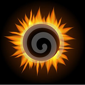 Banner with realistic fire flames