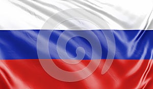 Banner. Realistic flag. Russia flag blowing in the wind. Background silk texture. 3d illustration