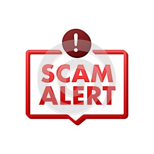 Banner with red scam alert. Attention sign. Cyber security icon. Caution warning sign sticker. Flat warning symbol