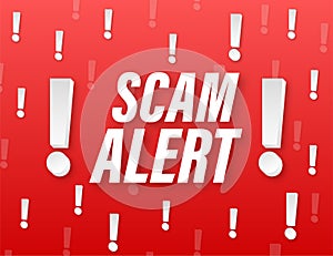 Banner with red scam alert. Attention sign. Cyber security icon. Caution warning sign sticker. Flat warning symbol. Vector stock