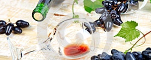 Banner of Red wine concept with bottle, glass and grapes