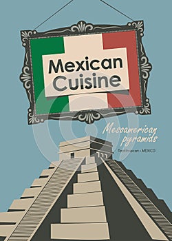Banner for a restaurant Mexican cuisine with flag