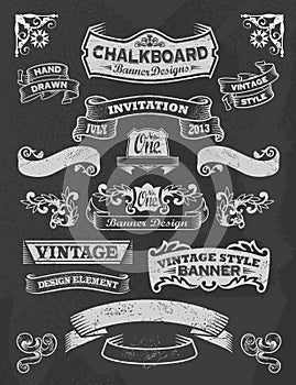 Chalkboard banner and ribbon design set on a black