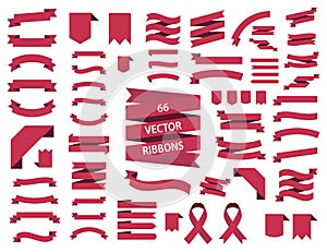 Banner ribbon vector set, red colored . Flat banner ribbon for decorative design. Web banner. Banner sale tag. Vector