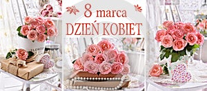 Banner with roses for Womens Day in Poland celebrated on March 8th photo