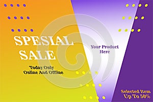 Banner sale design and special offers in orange and purple gradations with italics, vector illustration EPS