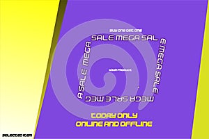 Banner sale design and special offers in red, yellow, and purple with italics, vector illustration EPS