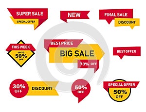 Banner sale set isolated symbols. Special offer elements. Discount price. Collection banners or stickers