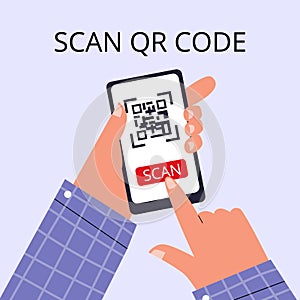 Banner about scan QR code flat style, vector illustration