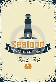 Banner for seafood restaurant with lighthouse