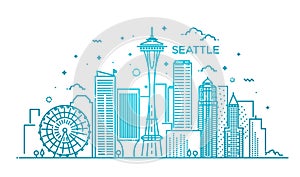 Banner of Seattle city in flat line trendy style. Seattle city line art