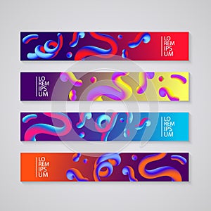 Banner set with abstract dynamic background design. Fluid colors on colorful gradient background. Eps10 vector