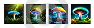 banner set Fabulous big mushroom in a magical forest. Fantasy Mushrooms