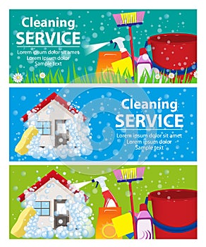 Banner set services cleaning. A clean house and office. Vector