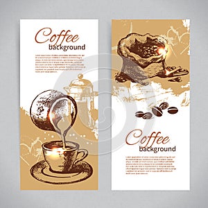 Banner set of vintage coffee backgrounds. Menu for restaurant, cafe, bar, coffeehouse photo