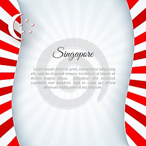 Banner Singapore flag on a white background Curved pattern red lines with text Singapore Patriotic background for business card