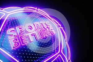 Banner for the site, sports betting, earnings on bets, gambling. Neon soccer ball, blank for advertising, poster, header for