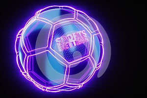 Banner for the site, sports betting, earnings on bets, gambling. Neon soccer ball, blank for advertising, poster, header for