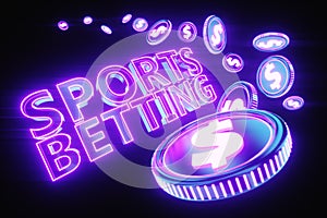 Banner for the site, sports betting, earnings on bets, gambling. Neon soccer ball, blank for advertising, poster, header for