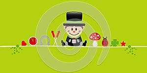 Banner Sitting Chimney Sweeper And Icons Light Green