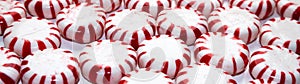 Banner size christmas peppermint hard candy cane mints close up background