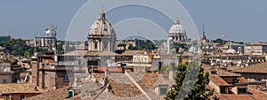 Banner sized aerial view of the historic center of Rome, Italy, from the roof of the Altare della Patria