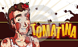 Man Covered with Tomatoes Playing in Tomatina Festival, Vector Illustration photo