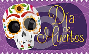 Banner with Smiling Mexican Skull Celebrating 