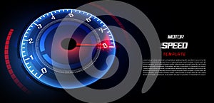 Banner Speed motion background with fast speedometer car. Racing velocity background