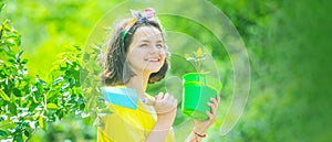 Banner with spring kids portrait. Sweet childhood. Kids having fun in field. Summer portrait of happy cute child.