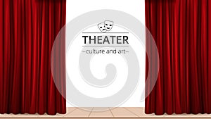 Banner with a stage and theatrical red curtains on a white background