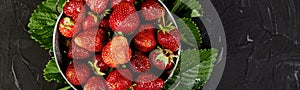 Banner of Strawberry in the bowl on a black background.
