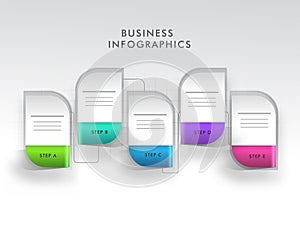 Banner style infographic layout with five different steps for Business sector