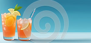banner, summer fruit cocktail, alcoholic drink with ice, non-alcoholic citrus lemonade, place for text