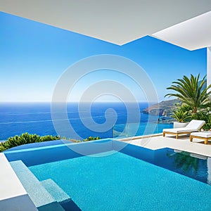 banner summer luxury estate villa with large swimming Luxury modern estate property on hill with stunning sea Summer