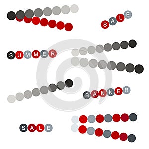 Banner tag template circles idea space word or letter. Colorful red and grey colour round circles rows with words summer and sale.