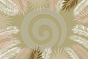 Banner template with beige color palm leaves. The background is tropical rectangular with a place for an inscription in the middle