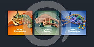 Banner template with chameleon lizard concept,watercolor style