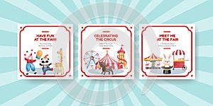 Banner template with circus funfair concept,watercolor style