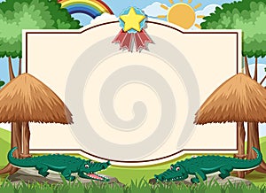 Banner template with crocodiles in the open zoo background