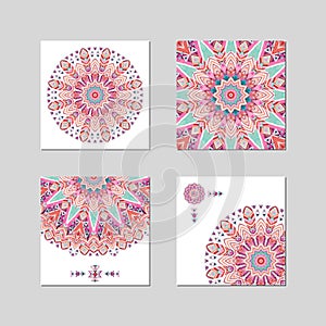 Banner template design with watercolor ethnic ornate feathers abstract mandala.