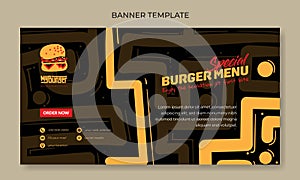 Banner template design with yellow hand drawn in black background for fast food advertising