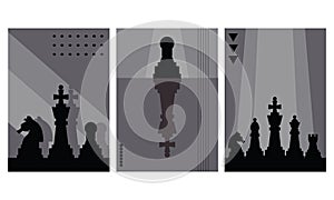 Banner template with different chess pieces. Strategy concept art. Set of Banner Templates of Different Sizes. Chess Club, Chess