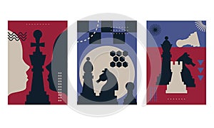 Banner template with different chess pieces. Strategy concept art. Set of Banner Templates of Different Sizes. Chess Club, Chess